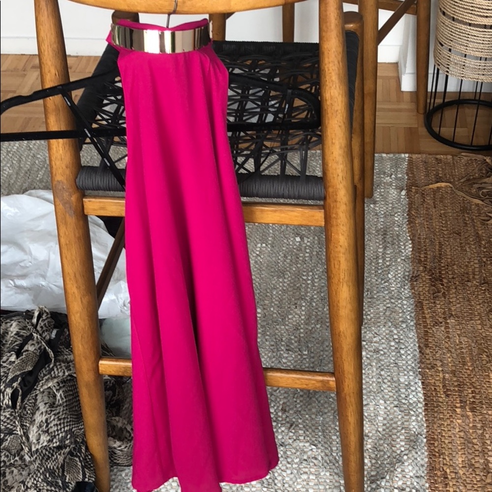Hot pink dress never worn gold choker neck